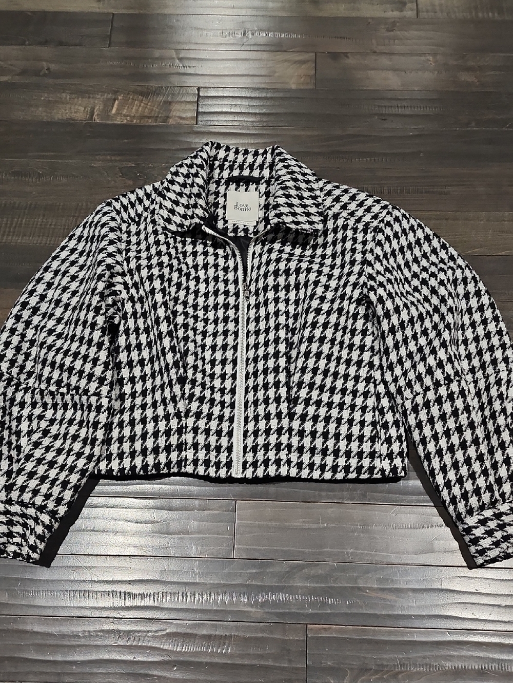 Checkerboard Houndstooth Zip-Front Jacket - Black & White